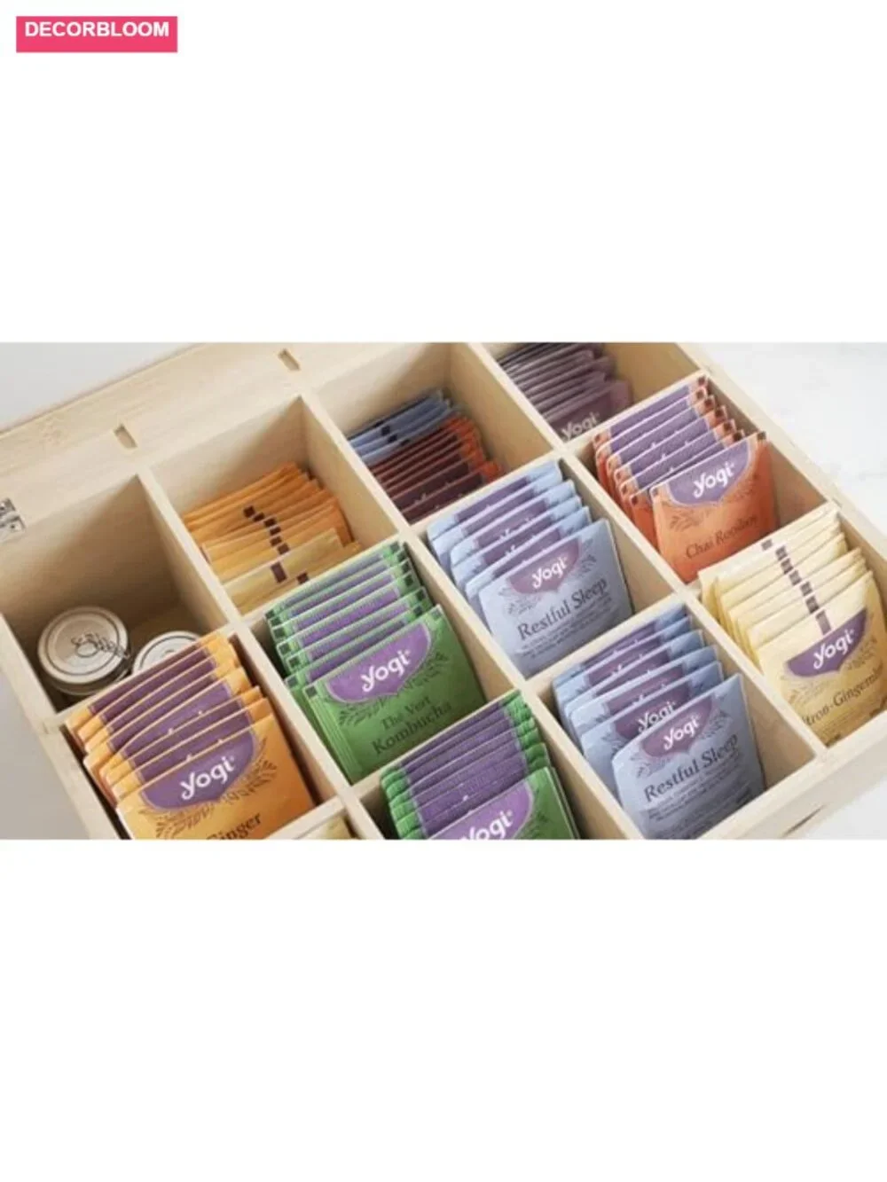2-Drawer Bamboo Tea Bag Organizer with Acrylic Window, 12 Compartments, Latch
